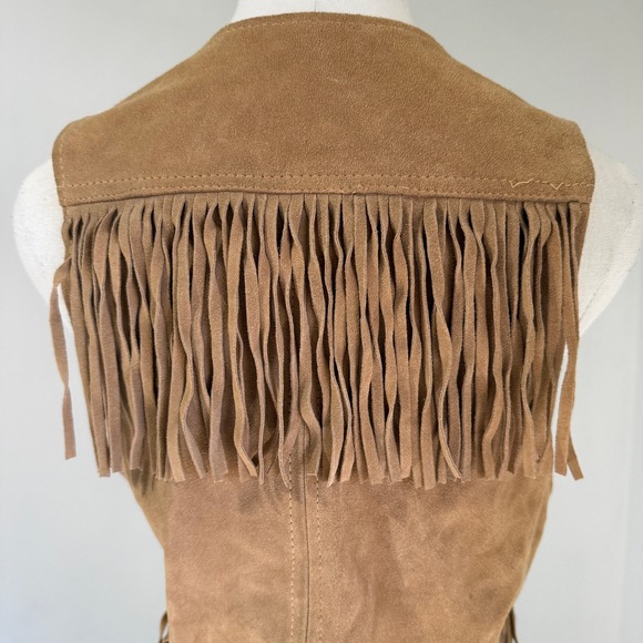 Vintage Suede Fringe Vest Women Medium Brown Boho Western Cowboy Gilet Sasson - Picture 7 of 11